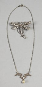 Vintage 925 Dragonfly Brooch, American Eagle Necklace