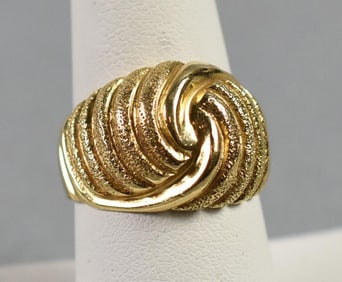 Vintage 14 K Yellow Gold Stylized Knot Ring, Signed