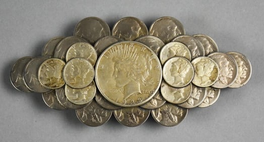 Vtg Mercury Dime, Buffalo Nickel & Peace Dollar Belt Buckle