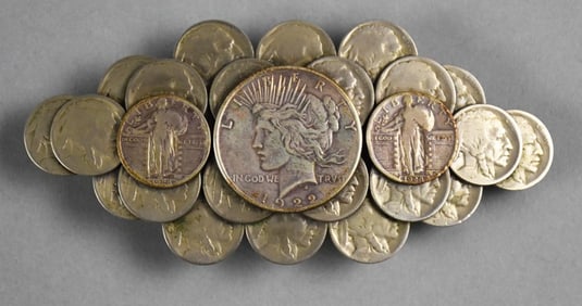 Vtg Liberty Quarters, Buffalo Nickel, Peace Dollar Belt Buckle