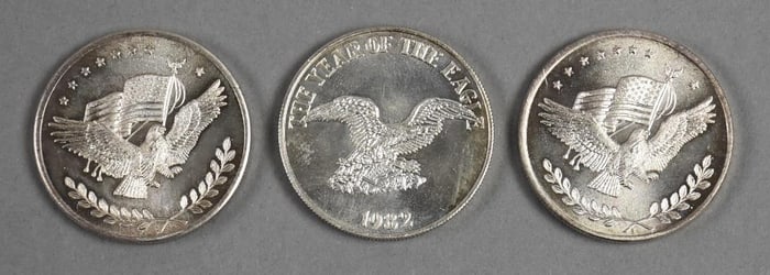 (3)  1 Troy Oz Each Fine Silver Rounds