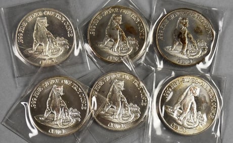 (6) Troy Oz each 999 Fine Silver Rounds Snow Leopard