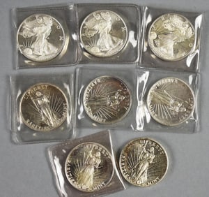 (8) 999 Fine Freedom & Liberty Rarities Silver Rounds 1 OZT
