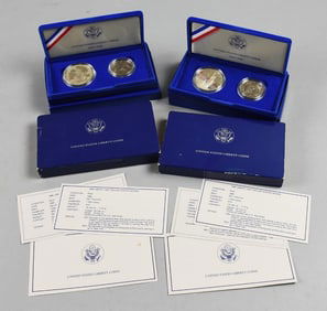 1986 United States Liberty Coins, 90% Silver in Cases-COAs