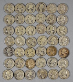 (42) 1930s-40s Silver Washington Quarters, Unsorted-
