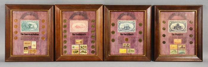 Vintage Western History Stamps and Coins Collections-Framed