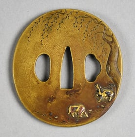 19th Century Japanese Tsuba, Mixed Medal, Horses, Trees