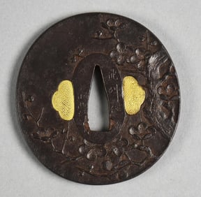 18th-19th Century Bushu ju Masatoyo Tsuba, Iron, Gold