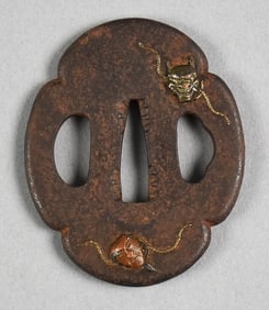 18th-19th Century Japanese Masks Tsuba, Mixed Metal