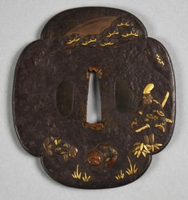 18th-19th Century Japanese Iron Tsuba, Mixed Metal