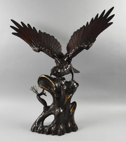 Large Vintage Japanese Cast Iron Eagle on Branch