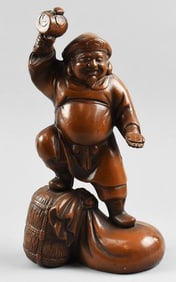 Japanese God, Daikoku Statue Patinated Cast Iron