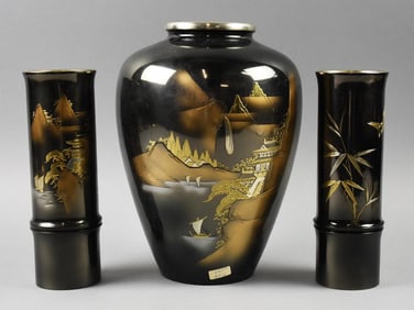 Vintage Fine Arts Japanese Chokin Style Mixed Metal Vases
