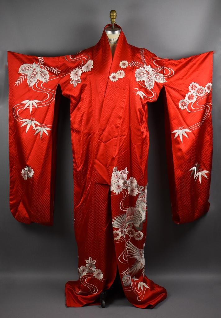 Vintage Japanese Red Silk and Embroidered Wedding Kimono (1 of 13)