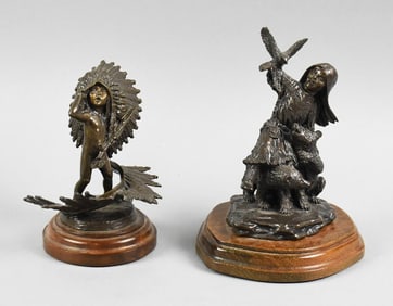 Douglas Downs (b1945) Cast Bronze Windstar's Mischief and Sister Owl, Brother Bear w/ COA
