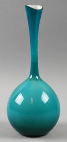 Mid Century Lindshammer Style Blue Cased Glass Vase