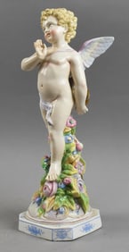 19th C Unger, Schneider & Co. Porcelain Cupid Figurine
