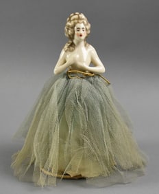 Antique German Porcelain Half Doll Lamp Shade