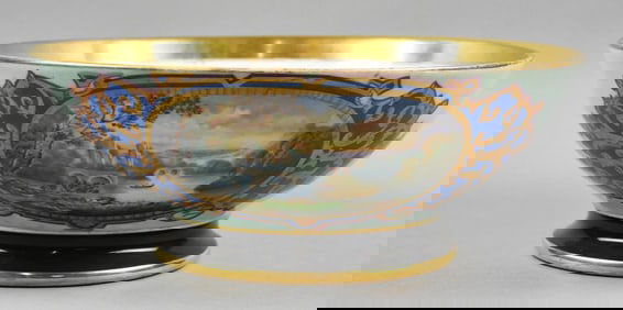 Antique French Porcelain Hand Painted Centerpiece Punch Bowl