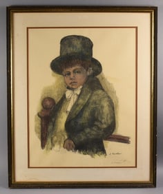 Boy in Top Hat "Oliver" Artist Signed Lithograph Nachle