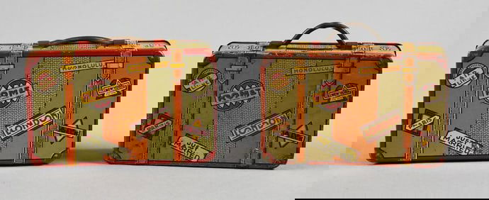 c1950 Louis Marx Tin Litho Suitcase Still Banks