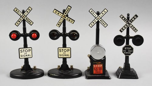 (4) Pre-War Marx O Gauge Railroad Crossing Signs