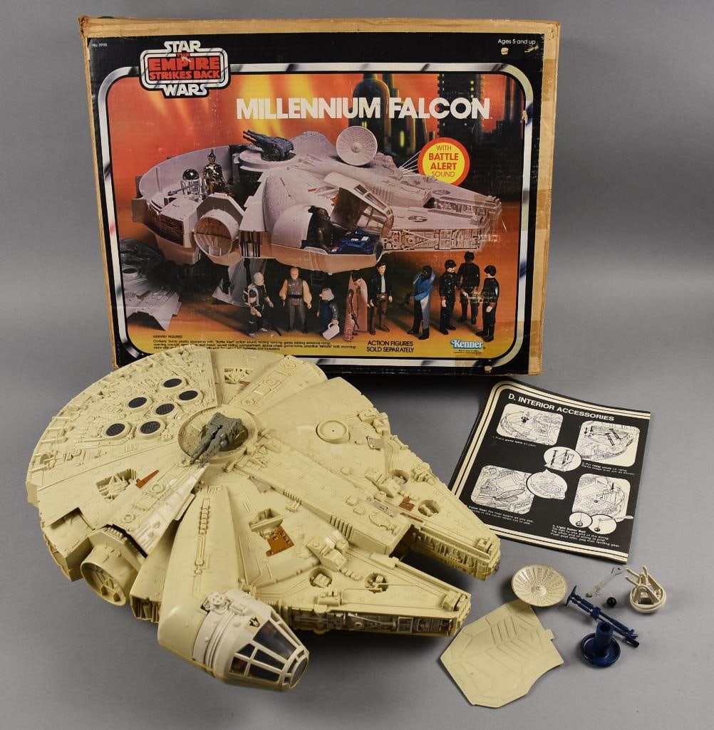 1981 Kenner Star Wars Millennium Falcon W/ box & Orb: HAS ORIGINAL TRAINING REMOTE BALL ON STRING Manufacturer: Kenner Products Franchise: Star Wars: The Empire Strikes Back Item: Millennium Falcon Spaceship Special Feature: Includes "Battle Alert" Sound
