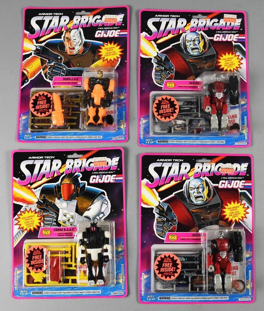 (4) 1993 GI Joe Star Brigade Hasbro Action Figs, PLUS-NOS: Lot is four 1993 GI Joe Star Brigade Hasbro Action Figs, PLUS-NOS. Includes Robo-Joe, Cobra BAAT and two Destro. Single owner collection from the largest toy collector on the West Coast.