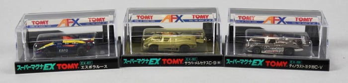 (3) 1990 Japanese Tomy AFX Super Magna Slot Cars MIB-NOS