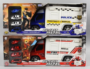 Jimmy's Toys Track Police & Fire Parking Lots, Die Cast-NOS