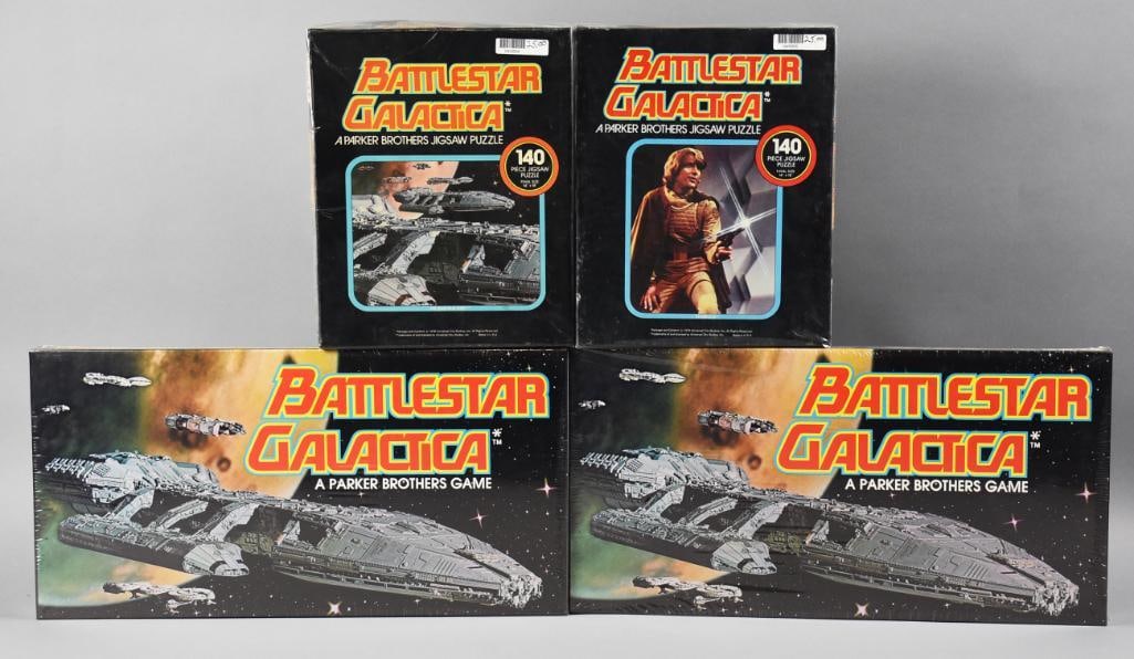 1978 Parker Brothers Battlestar Galactica Games/Puzzles-NOS: Lot is four 1978 Parker Brothers Battlestar Galactica Games/Puzzles-NOS. Original factory shrink wrap. Single owner collection from the largest toy collector on the West Coast.