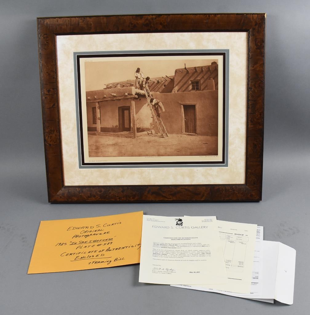 Edward S. Curtis (1868-1952) In San Ildefonso Photogravure-LOA: This is a cool photogravure from renowned photographer Edward S. Curtis (1868-1952). This piece, called "In San Ildefonso," was taken in 1925 for the series "The North American India