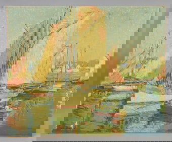 Edgar Payne (1883-1947) Boats Raised Pigment Serigraph