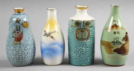 WWII Era Japanese Ceramic Saki or Hot Water Bottles-Signed