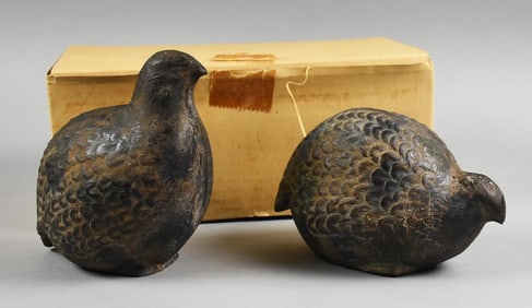Vintage Japanese Toyo Cast Iron Quail Figures NOS