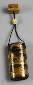 Vintage Japanese Lacquer Inro w/ Ojime Bead and Netsuke
