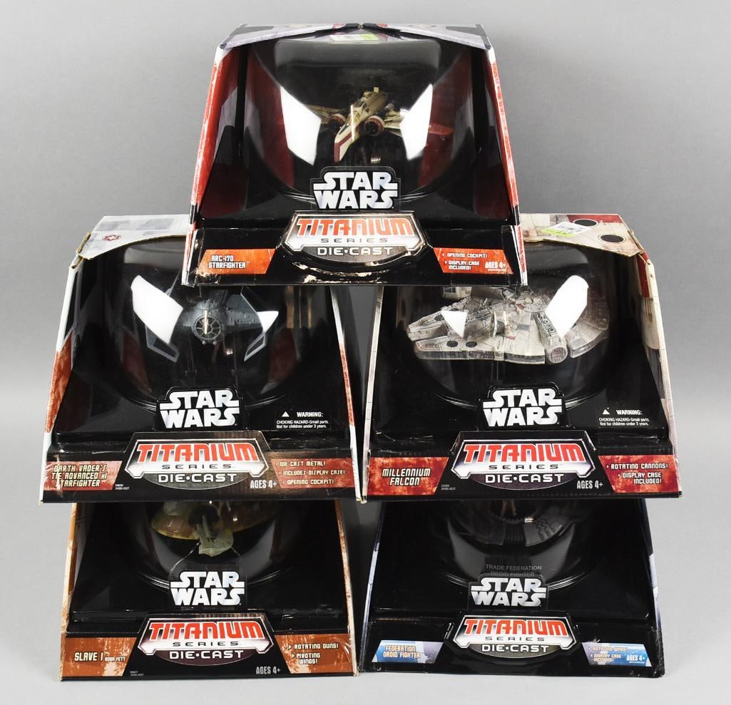 (5)  Star Wars Titanium Series 2005-06 Hasbro -MIB-NOS (1 of 6)