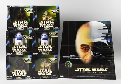 (7) 1997-98 Star Wars Action Figures & Book-MIB-NOS