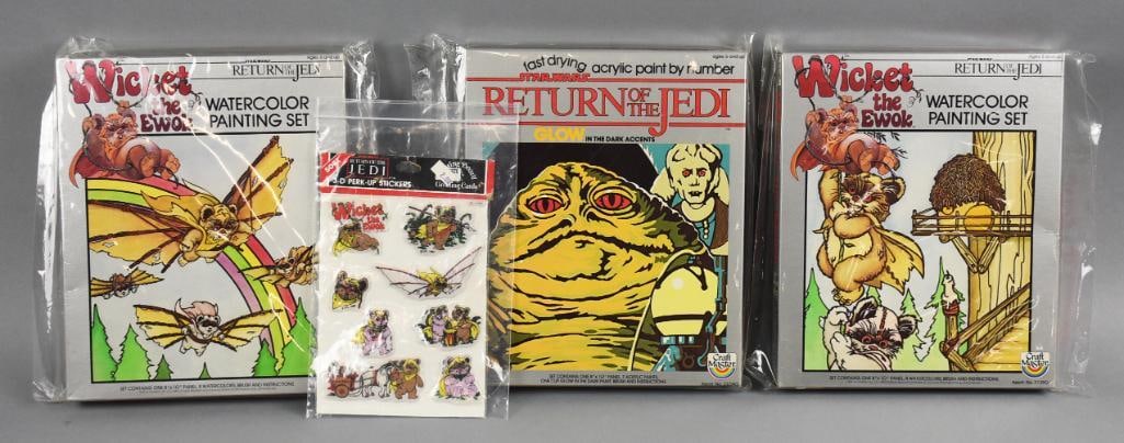 1983 Star Wars Craft Master-Drawing Board Star Wars Craft Items-NOS: Lot is a fun collection of 1983 Craft Master-Drawing Board Star Wars Craft Items-NOS. All are for Return of the Jedi with two different Ewok and Jabba the Hut. Includes a packet of vintage Star Warspu