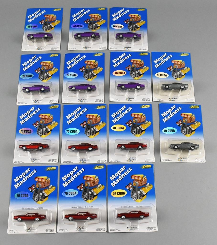 (14) 1998 Johnny Lightning Limited Cuda - MOC-NOS: Lot is 14 1998 Johnny Lightning Limited Cuda - MOC-NOS. Includes six red, six purple and two unpainted. Includes original packing slip. Single owner collection from the largest toy collector on the We