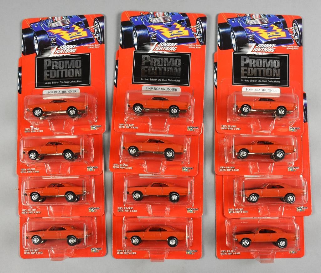 (12) 1996 Johnny Lightning Promo Edition 1969 Roadrunner-NOS: Lot is 12 1996 Johnny Lightning Promo Edition 1969 Roadrunner-NOS. All duplicates 1/3000. Single owner collection from the largest toy collector on the West Coast.