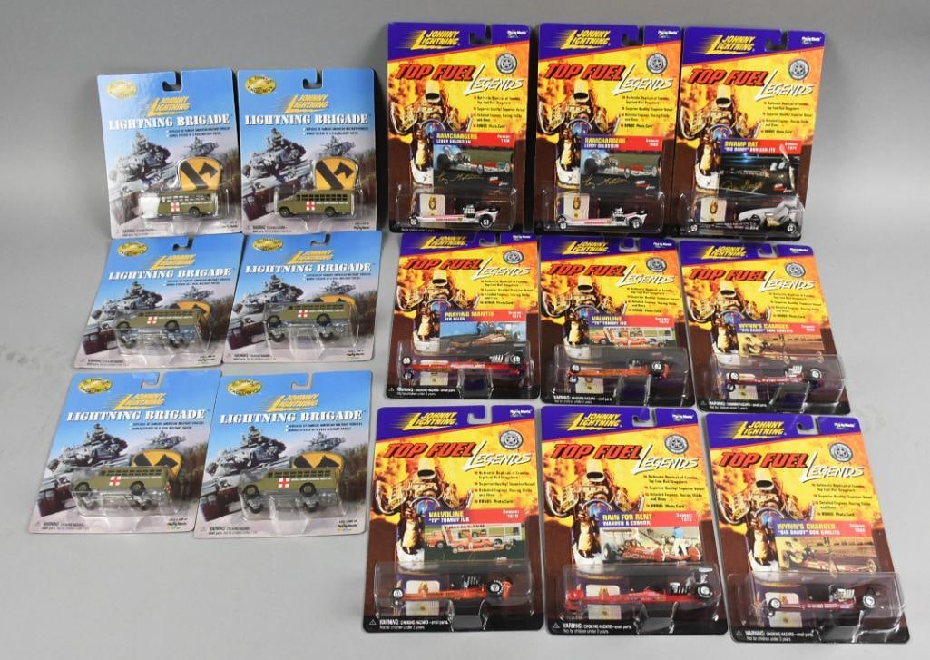 1998, 2000 Johnny Lightning Top Fuel-Lightning Brigade-NOS: Lot is 15 1998, 2000 Johnny Lightning Top Fuel-Lightning Brigade-NOS. Includes six Mobile Army Surgical Hospital, Leroy Goldstein, Don Garlits, Tommy Ivo, Jeb Allen, Warren & Coburn. Lot with duplicat