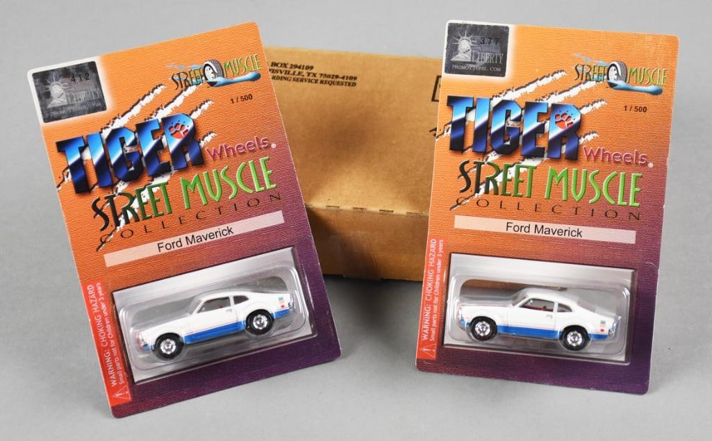 (2) 2003 Anson Tiger Wheels Street Muscle Ford Maverick-NOS: Lot is two 2003 Anson Tiger Wheels Street Muscle Ford Maverick- MOC-NOS. Single owner collection from the largest toy collector on the West Coast.