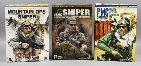 (3) 2007 Hot Toys US Military 12" Action Figures-MIB-NOS