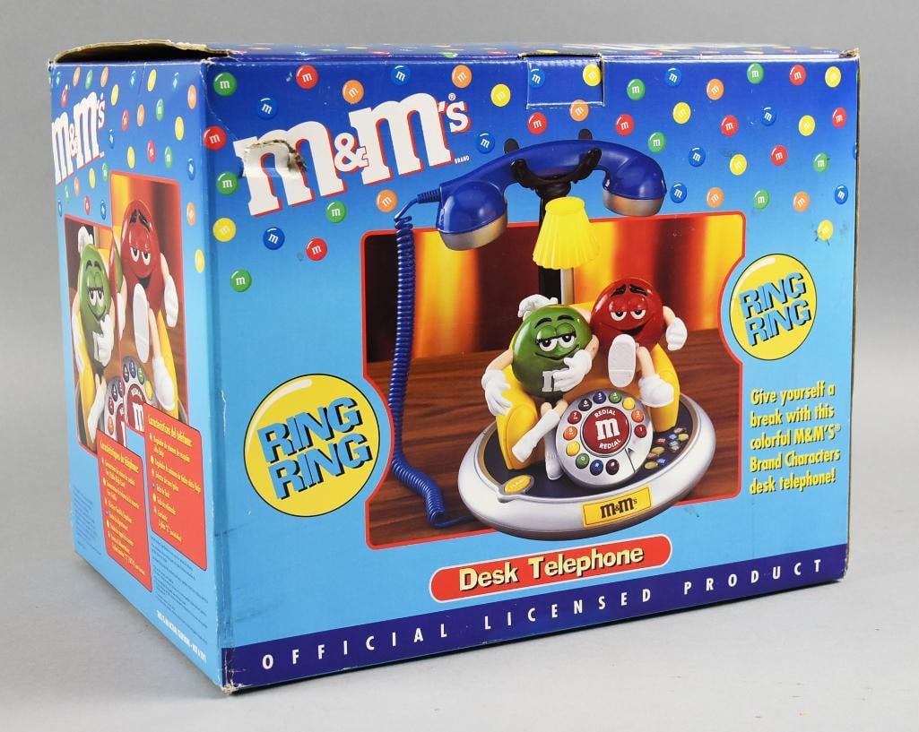 Polyconcept M & M's Desk Telephone - MIB: This cute telephone is from Polyconcept USA. This M & M's desk telephone is an actual phone and has never been used. There is a way to convert these phones to modern blue tooth, would be fun to use in