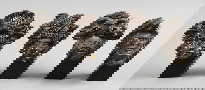 Mexico Zanfeld 999 Silver Wrapped Aztec Busts with Stands: These are some really cool pieces from Zanfeld in Mexico. Each is an Aztec style masked head and are wrapped in 999 silver. Each is well marked and comes on a solid wooden square base. All stand appro