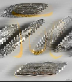 Antique Sterling & Silver Plate Hair Brushes, Various Mfgs