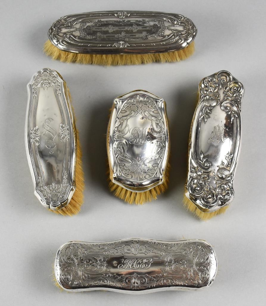 Antique Sterling & Silver Plate Hair Brushes, Various Mfgs (1 of 8)