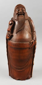 Vintage Chinese Caishen Hand Carved Bamboo Root