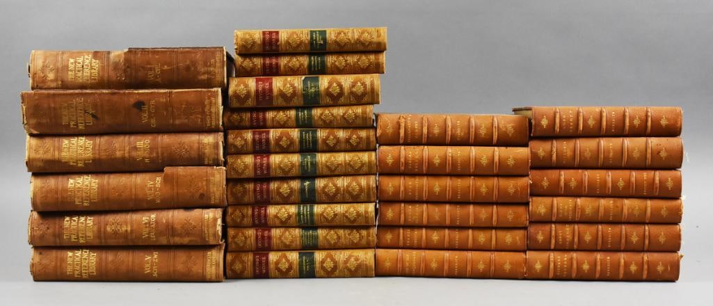 (28) Antique Leather Book Collections Victorian George Meredith, Irving & More (1 of 8)